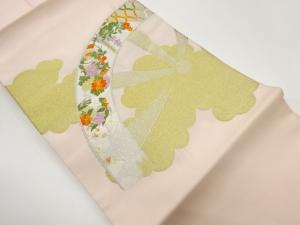 片輪車に雲・花々模様織出し名古屋帯